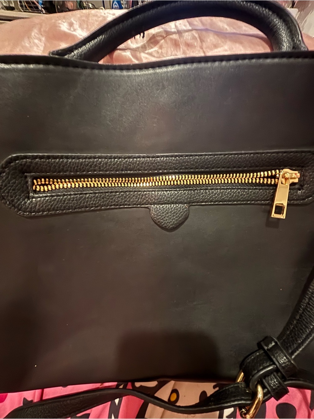 a new day Black Satchel with Gold Zipper Detail